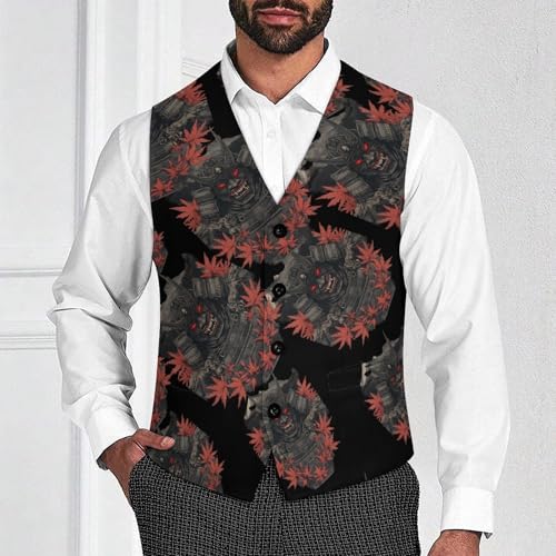 Fall Leaves Armors-Masks-Japanese Men's Suit Vests Business Formal Dress Vest V-Neck Waistcoat for Wedding Casual2