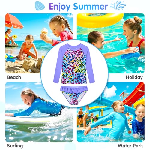 Image of Girls Rash Guard Swimsuit Long Sleeve Tankini Sets Two Pieces Bathing Suit Swimwear UPF 50+ Sun Protection