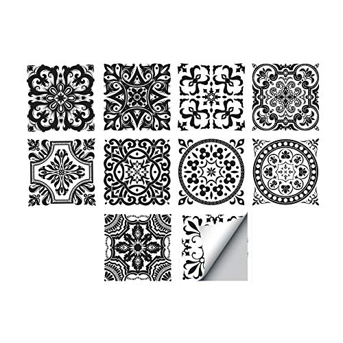 Alwayspon 30Pcs Peel&Stick Wall Tile Transfers Sticker, 20x20cm Self-Adhesive PVC Splashback Tile Decals for Kitchen Bathroom Home Decor, Black and White