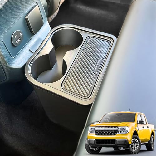 Image of Cup Holder Trash Can for Ford Maverick Accessories 2022-2026 Multi-Function Garbage Cans with Extra Rear Storage Box & Easy Removal Trash Bin with Cup Holder, Extra Rear Storage Box