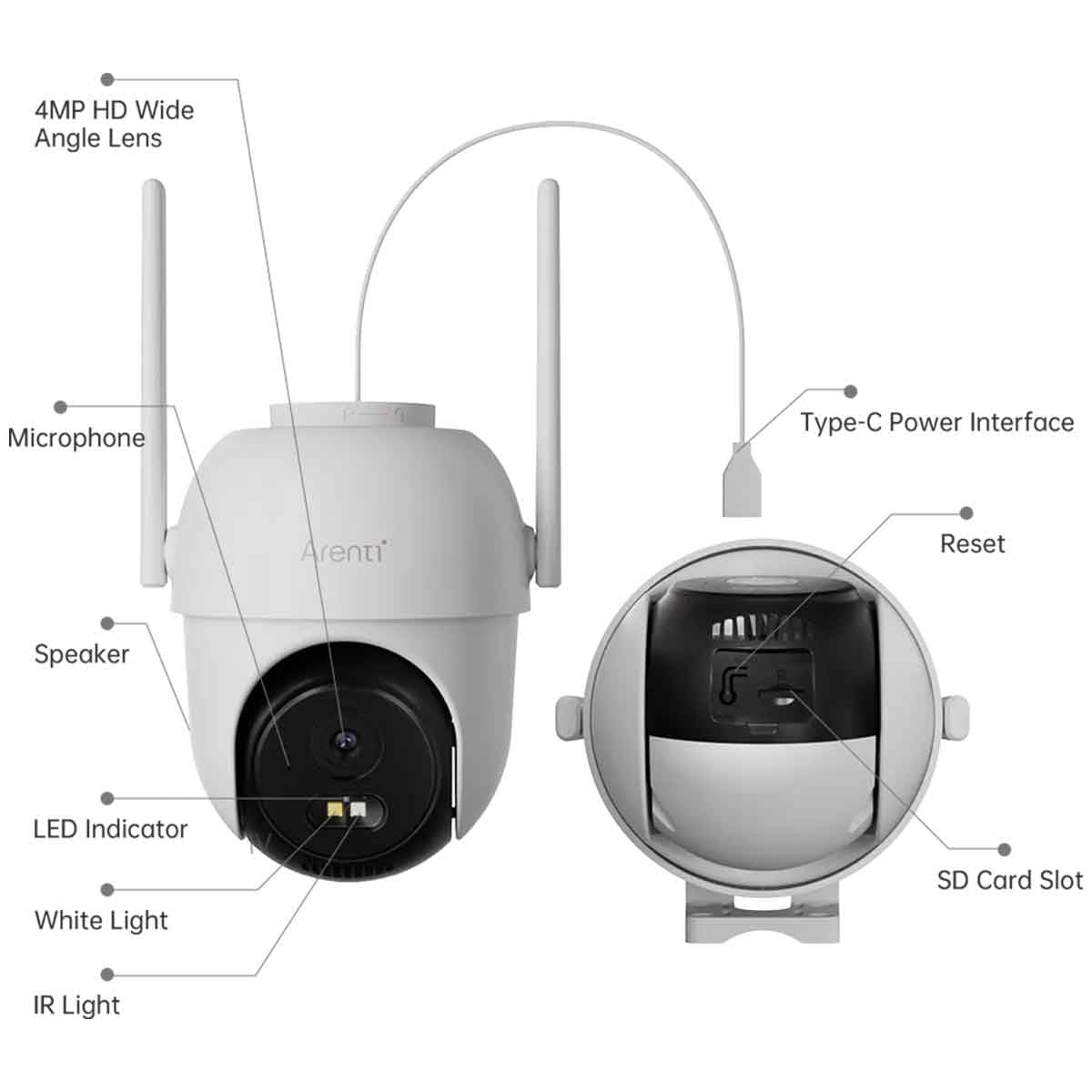 ARENTI OP1 4 MP Dualband WLAN Dome kamera do monitoringu z funkcją obrotu i pochylenia, automatycznym śledzeniem i podwójnym systemem alarmowym