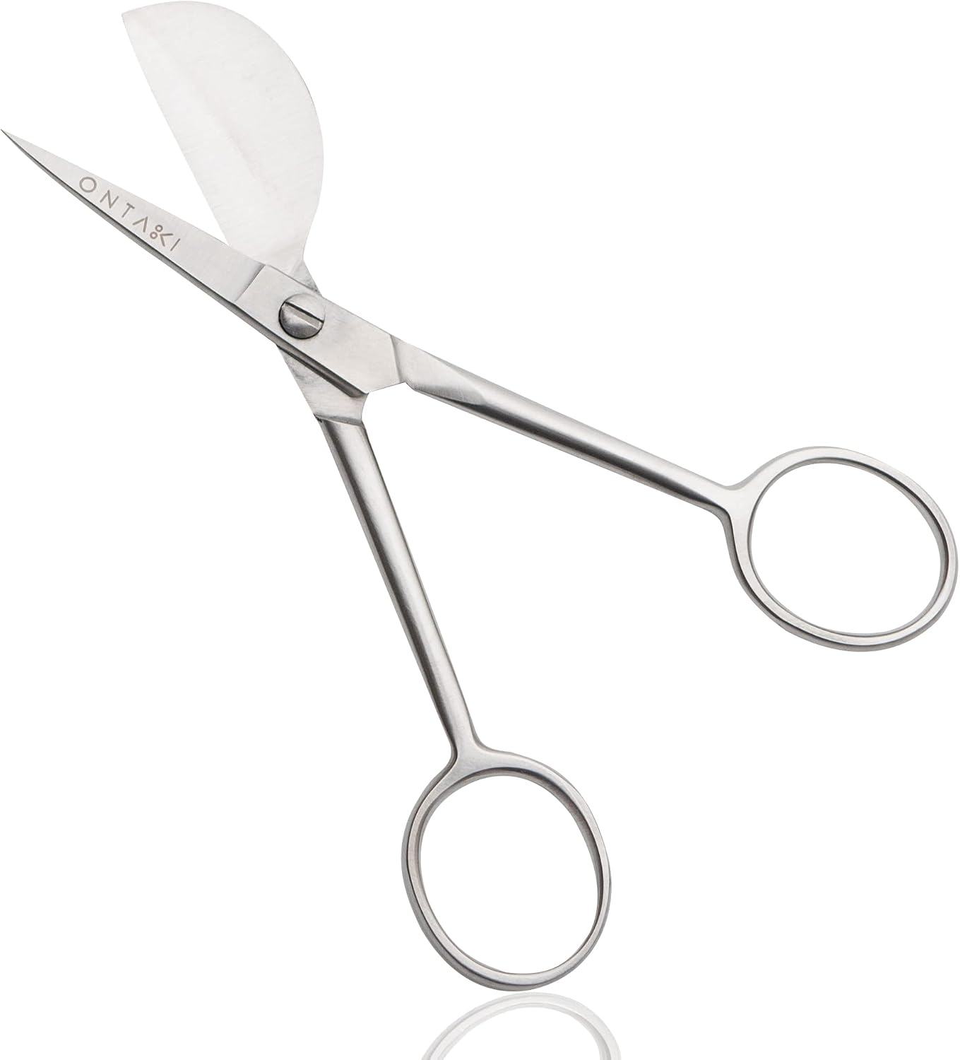 Ontaki Dual Bent Machine Embroidery Scissors - 6.5" Carbon Steel, Brushed Silver - Precision Cutting for Applique - Curved Tip for Duckbill Scissors - Ergonomic Grip for Sewing Supplies
