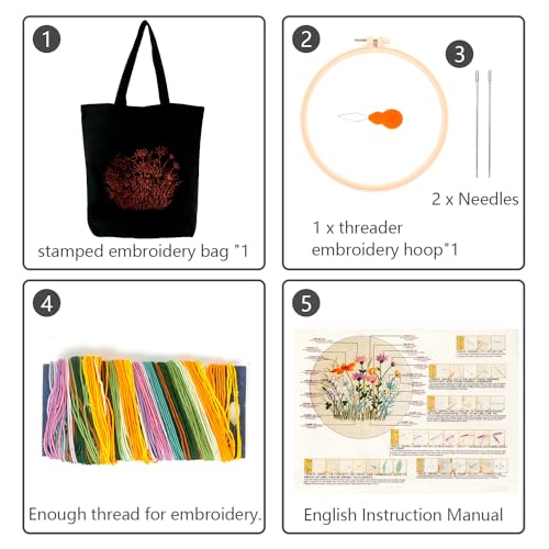 Mamunu AIDACLOTH24-US Canvas Tote Bag Embroidery Kit With Pattern, Beginner Embroidery Kits For Adults thumb #4
