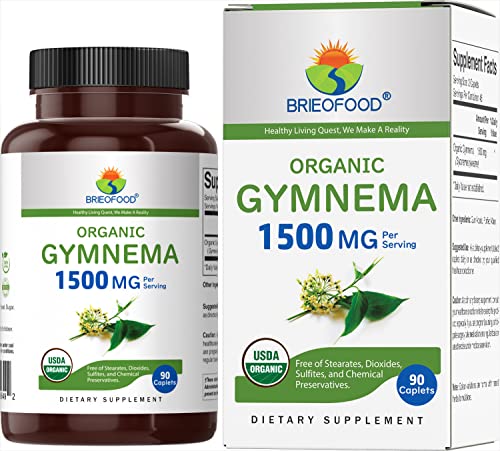 Brieofood Organic Gymnema 1500mg 45 Servings Vegetarian Gluten Free 90 Vegetarian Tablets