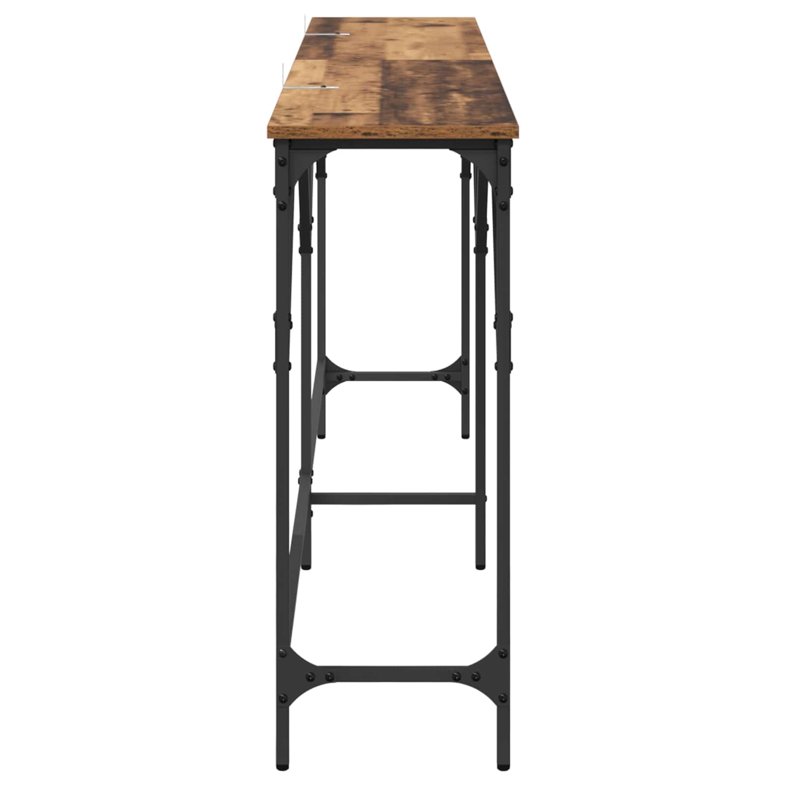 Stolik konsolowy, stare drewno, 180 x 30 x 75 cm, materiał drewnopochodny ze stalową ramą, regulowane nóżki do salonu, korytarza, uniwersalny stolik pomocniczy, stolik do odkładania rzeczy w