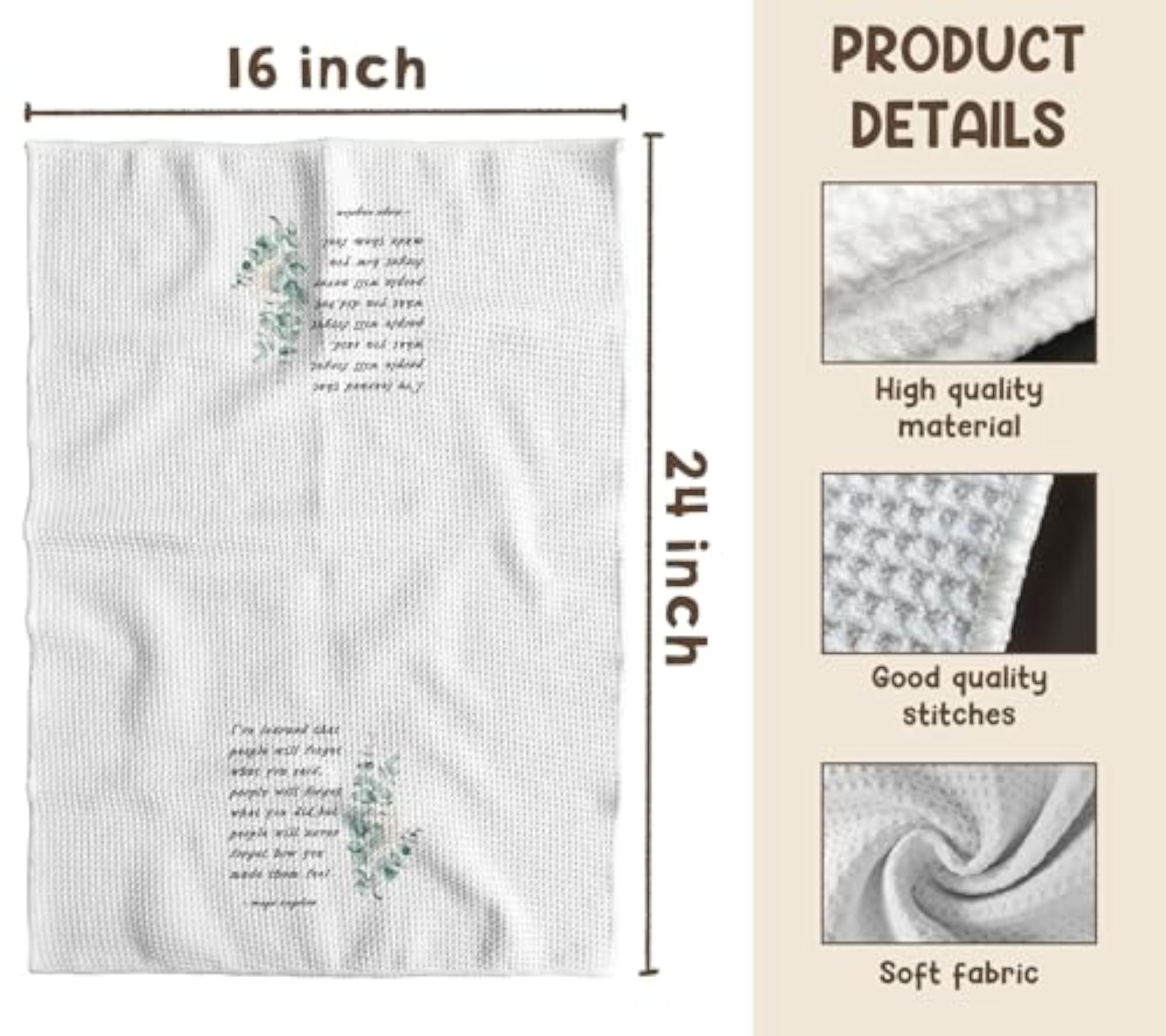 Inspirational Quotes Botanical Gold Kitchen Towels, Hostess Gift