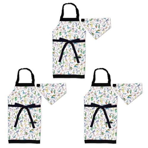 COLORFUL CANDY STYLE 子どもエプロン(100〜120cm) 恐竜タウンは大忙し 3枚セット 男の子 かっこいい 子供用 子供 こども エプロン 三角巾 セット ゴム キッズエプロン おしゃれ 幼児 小学生 かわいい 小学校 N12446