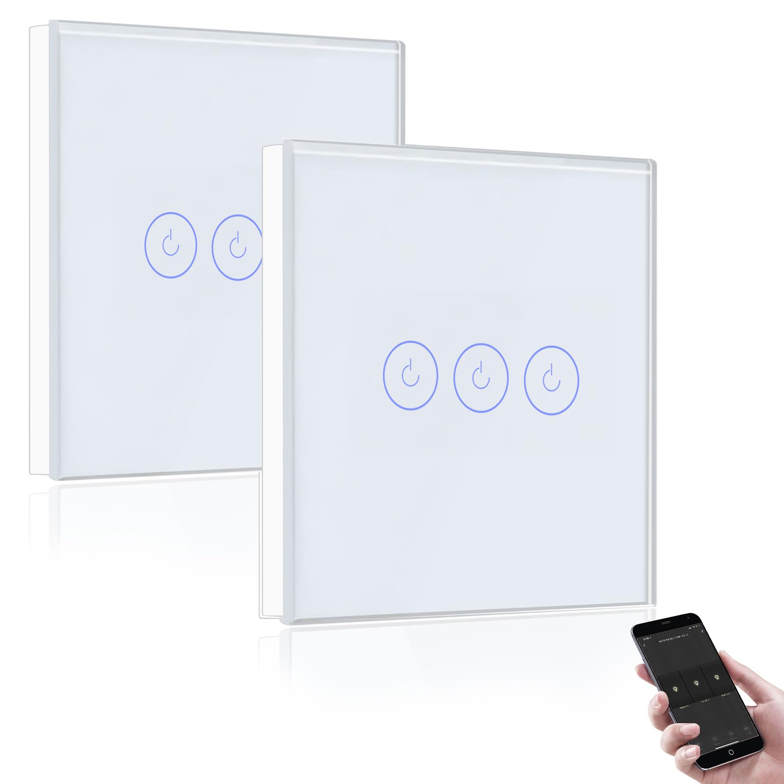 BSEED Smart Light Switch,Compatible with Alexa and Google Home,3 Gang WiFi Touch Switch,2 Way or Multi-Way Control by SmartLife APP,White Alexa Switch with LED Indicator Light-Neutral Wire Need-2pack