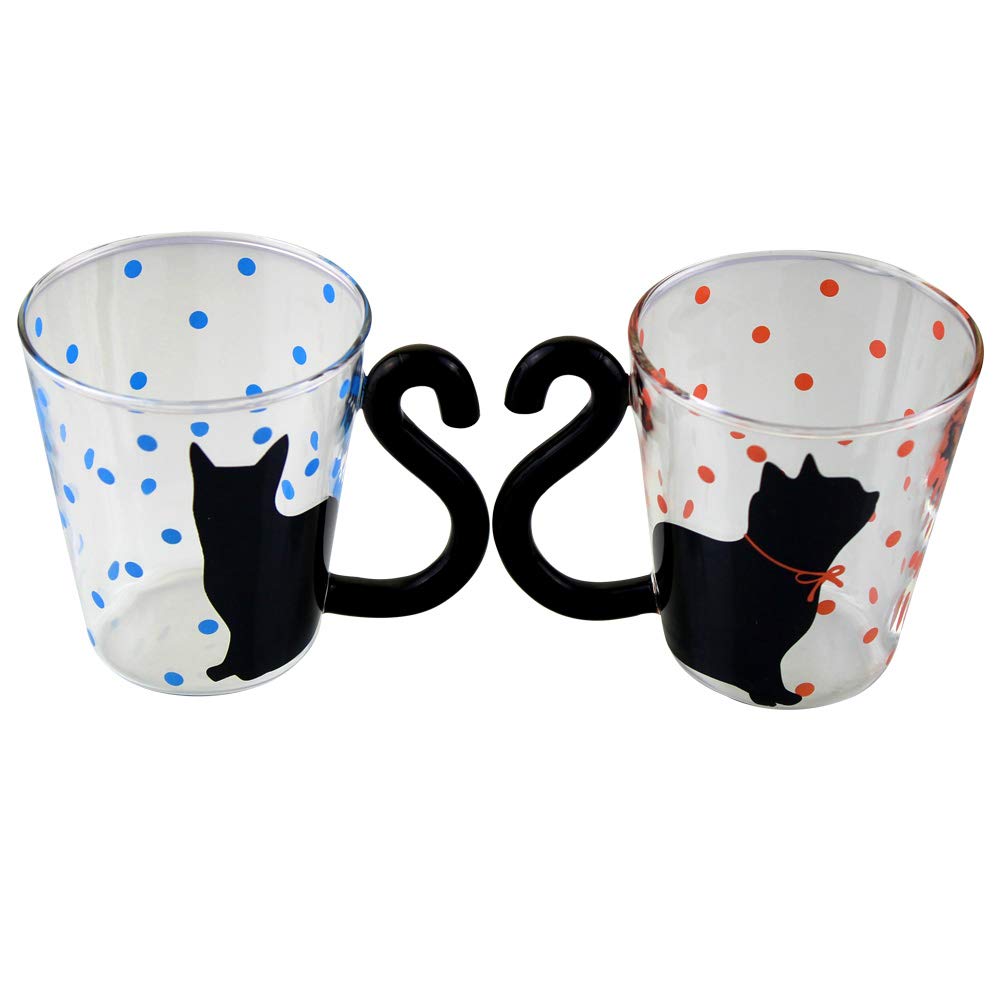 Café Glass Latte Coffee Mug Beer Mug Tea Cup Cat Tail Handle, Pack of Any Two