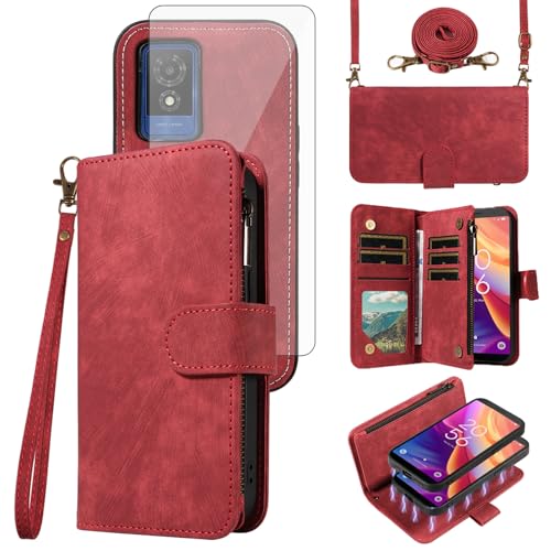 Etui pour TCL 501 Asuwish clapet rouge housse de protection antichoc intégrale