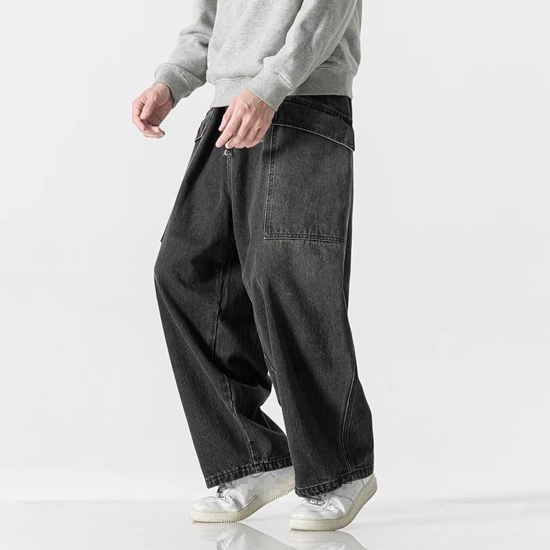 Autumn Men Baggy Jeans Vintage Plain Pants Casual Wide Leg Loose Fit Denim Hip Hop Straight Trousers3