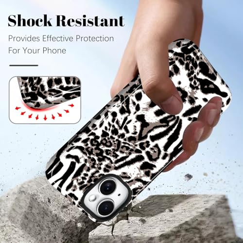 Image of Magnetic for iPhone 15 Case for Women Men, White Leopard | Cute Cheetah Pattern Design [Compatible with MagSafe] 2-Layer Hybrid Shockproof Glossy Protective Cover