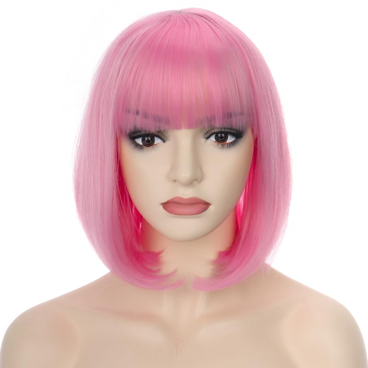 PORSMEER Short Pink Bob Wigs with Fringe For Unisex Womens Natural Synthetic Hair Colorful Costume Cosplay Wig for Anime Halloween Fancy Dress Party+Wig Cap,rosa