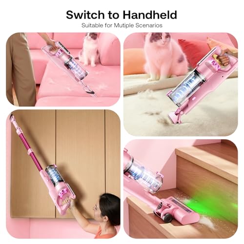 Image of Trucozie Cordless Vacuum Cleaner, Self-Standing Lightweight Stick Vacuum with 50 mins Runtime, Powerful Suction, Anti-Tangle Wireless Vacuum for Home, Hardwood Floor, Carpet, Pet Hair, Pink