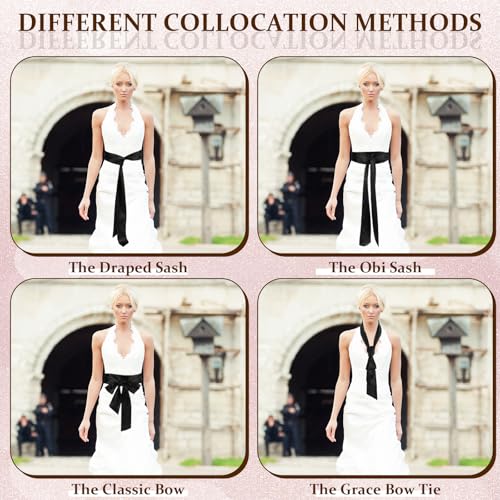 Black Chiffon Sash Belt for Women Vintage 50s Waist Cincher Corset Belt for Bridal Wedding, Prom, Special Occasion, Formal Events, Elegant Bow Tie Satin Belts for Dresses4