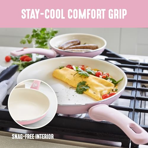 Image of GreenLife Soft Grip 8 Piece Cookware Set, Non-Toxic PFAS-Free Ceramic Nonstick, Frying, Sauce, Saute, Utensils, Glass Lids, Stay-Cool Handles, Wobble Free, Dishwasher & Oven Safe, Soft Pink