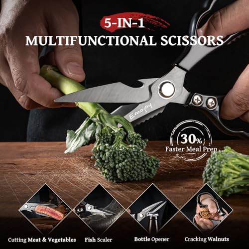 Emojoy Kitchen Scissors All Purpose, Kitchen Shears Titanium Heavy Duty for Food, Meat, Herb & Poultry, Japanese Steel Blades, Professional Multi-Purpose Cooking Scissors
