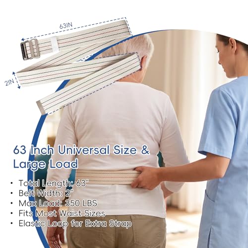 Image of Gait Belt for Seniors 63 Inch with Sturdy Metal Buckle - Adjustable Physical Therapy Strap Transfer & Walking Assist Belt Safety Belt for Elderly Disabled Caregivers, Nurses, Physical Therapists