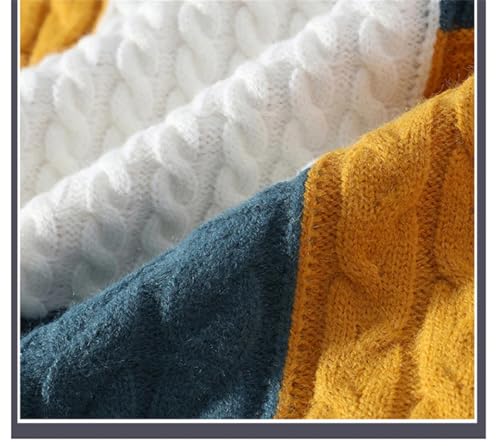 Block Sweater for Man Chunky Twist Long Sleeve Pullover Crew Neck Casual Winter Warm Knitwear4