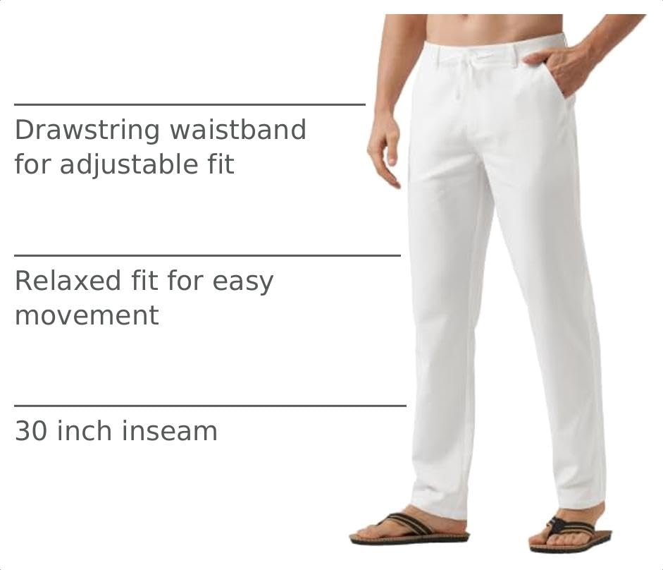 Image of Willit Men's Linen Pants Casual Lightweight Drawstring 29 inch 30 inch 32 inch