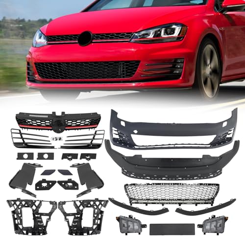 KARPAL Front Bumper Cover + Hood Grille Kit Fit for 2015-2017 Volkswagen VW Golf MK7 GTI Style Unpainted