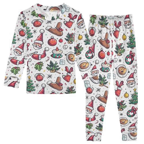 Fustylead Merry Christmas Cartoon Decorating Cotton Pajama Sets 2 Piece PJ Top and Bottom Nightwear Set