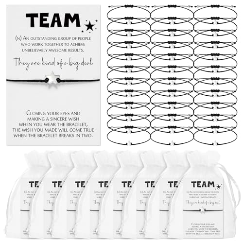 Sasylvia 25 Set Team Appreciation Gifts Lucky Bracelet Bulk for Employees Housekeeping Week Gift Wishing Star Bracelet with Cheer Cards organza Bag Gifts for Coworker Volunteer Club Team Building
