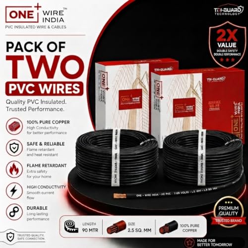 Image of 90m PVC Copper Electrical Wire (Pack of 2), Black, 2.5 mm