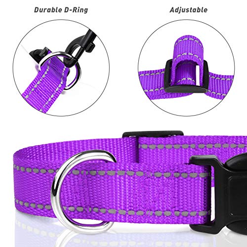TagME Reflective Nylon Dog Collars, Adjustable Classic Dog Collar with Quick Release Buckle for Small Dogs, Purple, 5/8… - Image 4