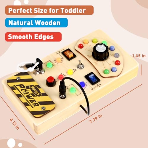 Image of Joyreal Toddler Busy Board, Wooden Montessori Busy Board Sensory Board with LED Light Switch, Sensory Toys Baby Fidget Board Travel Toys for Toddler