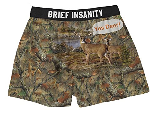 Brief Insanity Men's Yes Deer Buck Camo Commando Boxer Shorts Underwear Camo (S)