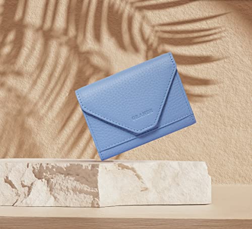 Image of grande 3639 Card Cases, Iced Blue, Small, Leather Card Holder Slim Minimalist Small Accordion Magnetic Wallet