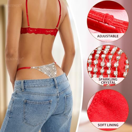 Image of Chain Thong Underwear for Women, Adjustable Rhinestone Panties