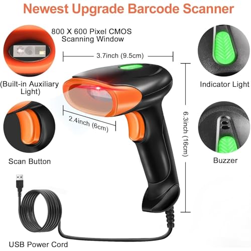 Image of ONLYU Bluetooth Barcode Scanner, Wireless 2D QR 1D Bar Code Scanners with LED Lights Display & AI Voice, Plug & Play Handheld Barcode Reader for iPhone, Android, iPad, Tablet, PC (OU-20)