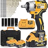 UVOL Cordless Impact Wrench with toolbox, 1/2 Inch Chuck, Brushless Motor Battery Power Drill/Driver with 5 Sockets & 13 Driver Bits, Power Impact Wrench with 2 Batteries & Charger, 21V/4.0Ah (BX8501)