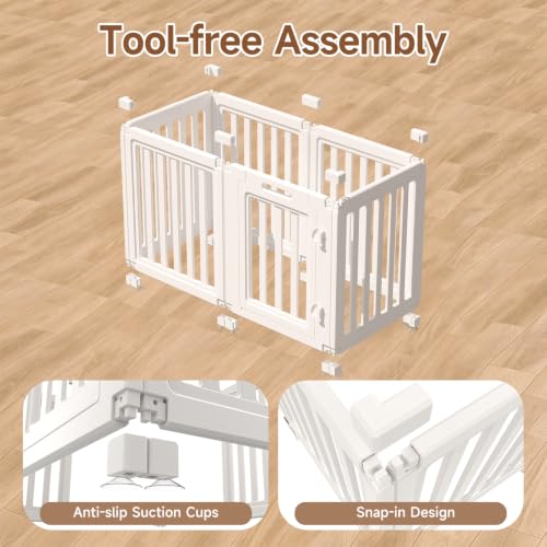 Image of EVERFRONT Dog Playpen with Door - Dog Pen Indoor - Easy Assemble Dog Play Pen - Puppy Playpen, Cat Playpen, Small Animal Playpen, Dog Play Pen Indoors (White, 24 inch, 6 Panels)