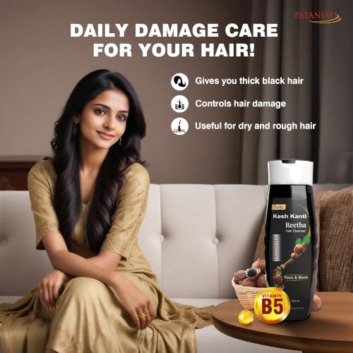 Image of Patanjali Kesh Kanti Reetha Shampoo Hair Cleanser 180ml - Natural Reetha Soapnut Hair Fall Control Shampoo | Suitable for All Hair Types | For Men & Women | For Daily Use