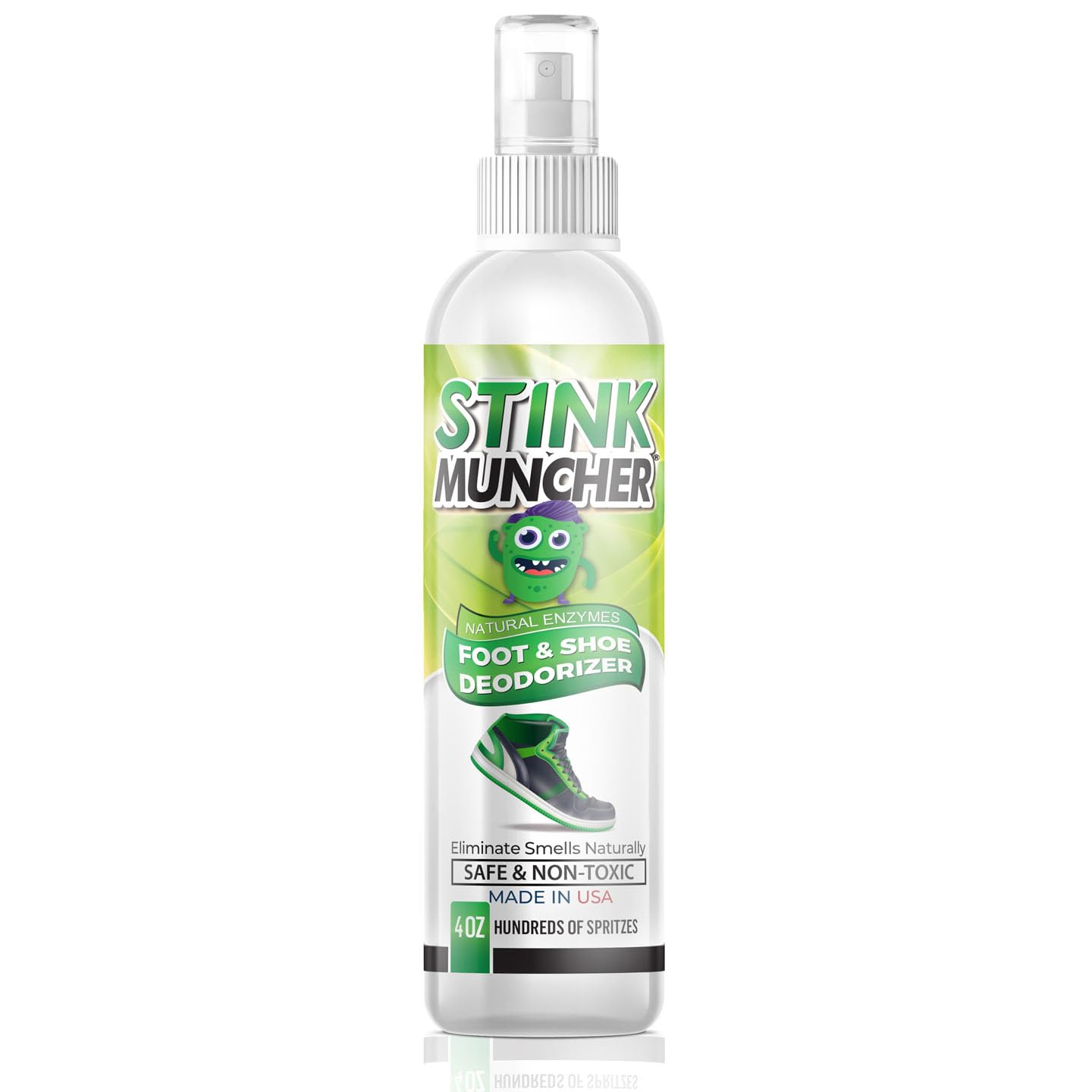 Stink Muncher Natural Enzyme Shoe Deodorizer Spray, Foot Odor Eater, Eliminator & Freshener | Wipe Out the Cause Of Smells At Their Source | Made In the USA