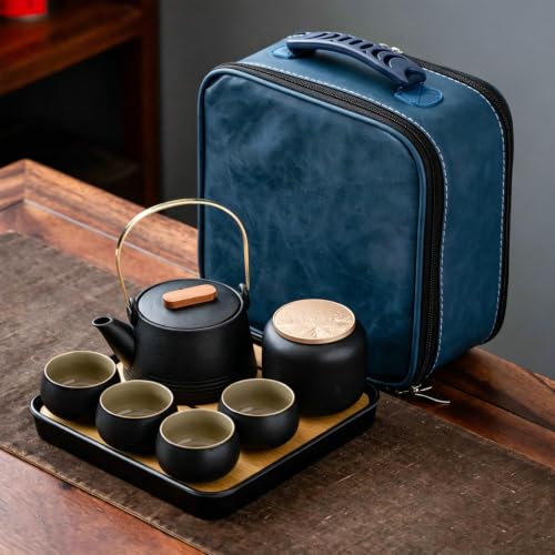 Set de té de viaje en cerámica negra mate con mango de oro elegante Btype 8