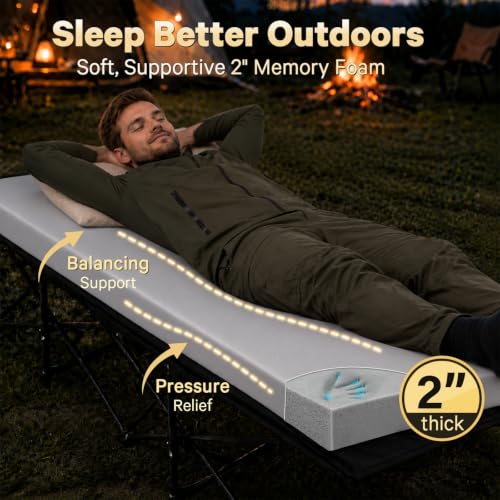 CYMULA Camping Cot Pad, Pad Only 2 Inch Memory Foam,Camping Pad for Folding Cot and Foldable Cot, Portable Roll Up Camp Gear for Car Camping Travel Tent, Non-Slip Waterproof Bottom, Removable Cover - Image 4