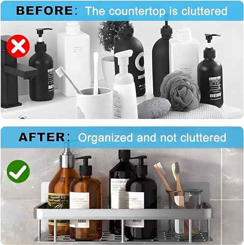 Image of 2-Pack Multipurpose Bathroom Organiser Without Drill Shelf Rack Wall Mounted for Space Saving Bathroom Organizer Shelf, Punch Free /No-Drill Wall Shelves, Wall Stand (Black, Pack of 2)