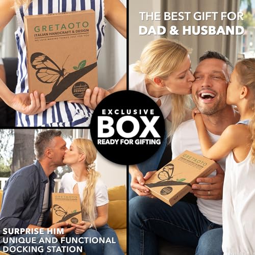 GRETAOTO Wooden Docking Station for Cell Phone, Smartphone, Tablet, Wallet, Gadgets, Watch, Keys, Accessories, Essentials, Desk Organiser, Nightstand, Gifts for Men (Deep Brown) - Image 6