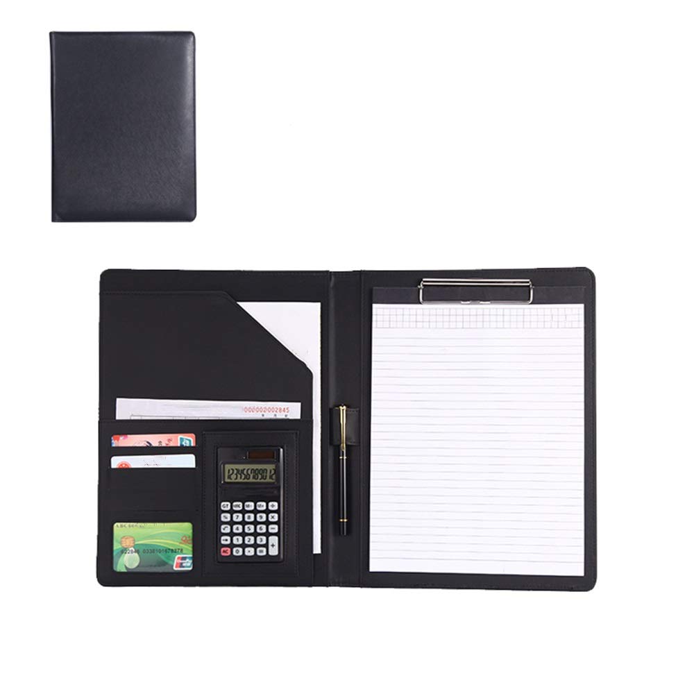 WDSOPK Conference Folder Unisex Briefcase Organizer Notepad Folder Business Meeting A4 Multifunctional Leather Ring Binder Business Folder Business Document Bag (Black 323x251mm)