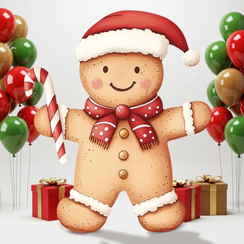Novabright 3 ft Gingerbread Man Christmas Party Decoration Christmas Gingerbread Party Cardboard Cutout Life-Size Stand up Backdrop Photo Prop for Xmas Holiday Winter Outdoor Indoor Home Decor
