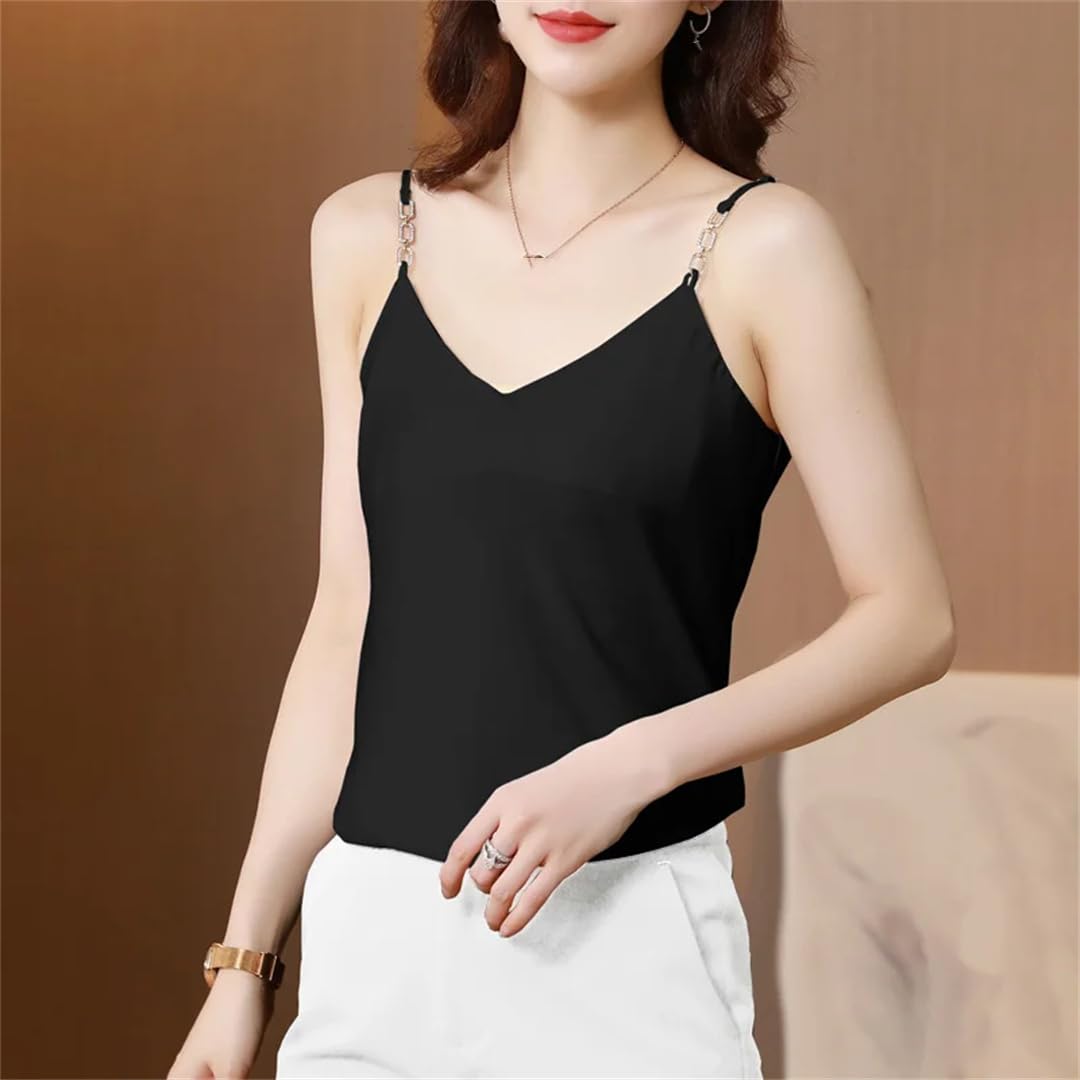 Top estivo da donna in raso con scollo a V senza schienale corto senza maniche