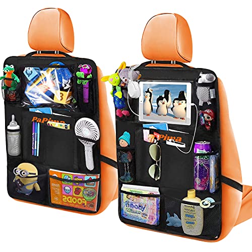 Organisateur Voiture Enfant 2 Pcs, Protection Siege avec 20 Poches, Rangement avec Pochette Transparente pour Tablette iPad 10,5'' pour Bouteilles Jouets