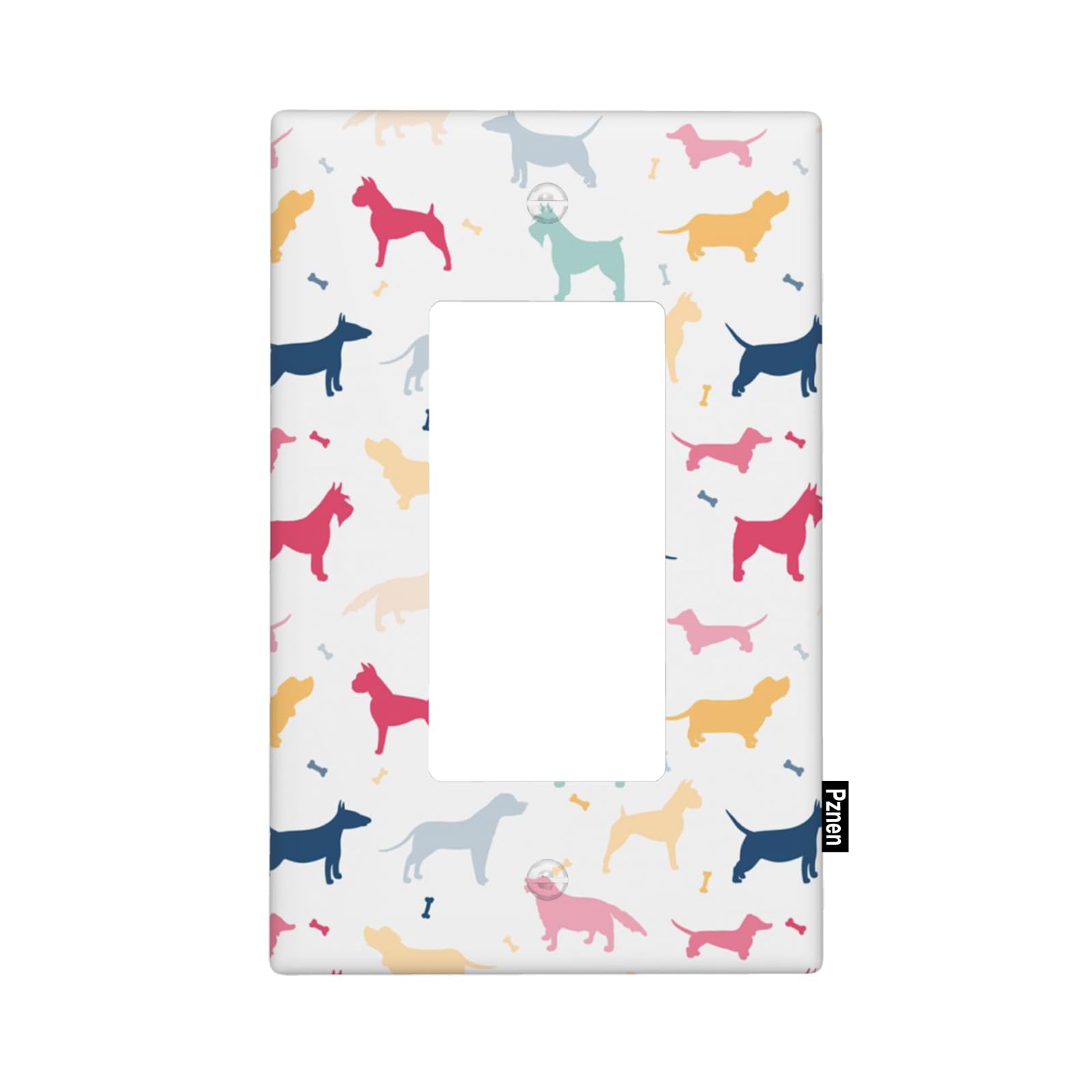 Pznen Dog Single Rocker Wall Plate Colorful Dogs Pattern Cartoon Nursery Decorator Rocker Switch Plate Decorative 1 Gang Lightswitch Cover Home &