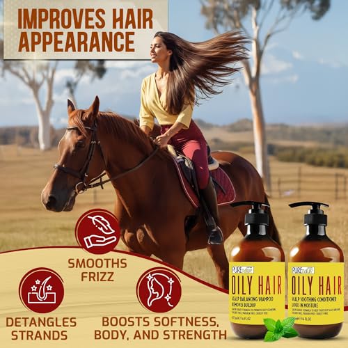 Image of Oily Hair Shampoo and Conditioner Set - Sulfate Free Moisturizing Cleanse for Oily, Flaky Scalps - Fights Dandruff and Itchiness - Salon Professional Formula - For Men and Women - 16 Fl Oz (Set of 2)
