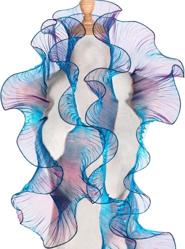 Sylphide 5 Yards Double Layer Organza Ruffle Trim Iridescent Peacock Blue Gradient Pleated Lace Fabric Ribbon for Sewing Costume Wedding Decor & DIY Crafts
