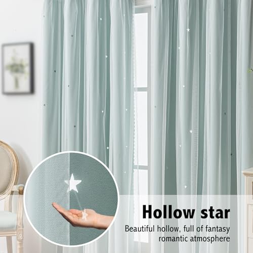 Image of indistar Star Cutout Kids Window Blackout Curtains for Girl Bedroom Window Room Darkening Curtains & Drapes Baby Nursery Curtains (2 Panel,52Wx72L inch,Light Blue)